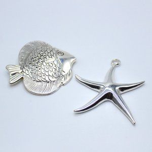 Silver Sea Fish and Starfish Pendants - signed Best